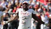 Texas Tech Red Raiders defensive lineman Lee Hunter (2) reacts in the second half of the game against the BYU Cougars at Jones AT&T Stadium.