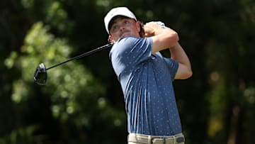 Luke Clanton tees off during the third round of the 2025 Cognizant Classic In The Palm Beaches