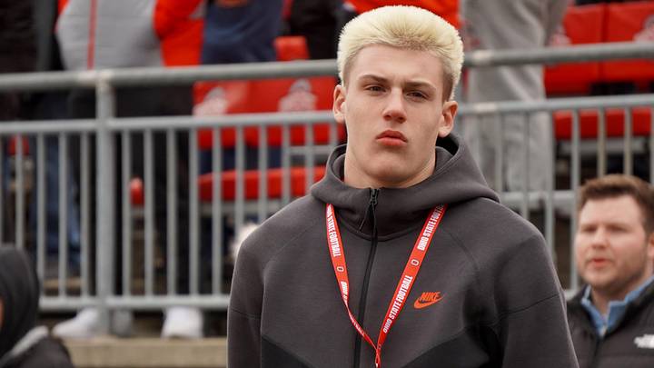 Austin Coles visits OSU the day of the Ohio State Buckeyes' 38-15 win over the Indiana Hoosiers in an NCAA football game at Ohio Stadium in Columbus on Saturday, Nov. 23, 2024.