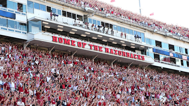 Arkansas Razorbacks fans at Donald W. Reynolds Razorback Stadium in 202