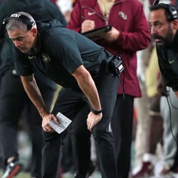 Dec 30, 2023; Miami Gardens, FL, USA; Florida State Seminoles head coach Mike Norvell reacts against the Georgia Bulldogs during the second half in the 2023 Orange Bowl at Hard Rock Stadium. Mandatory Credit: Jasen Vinlove-USA TODAY Sports