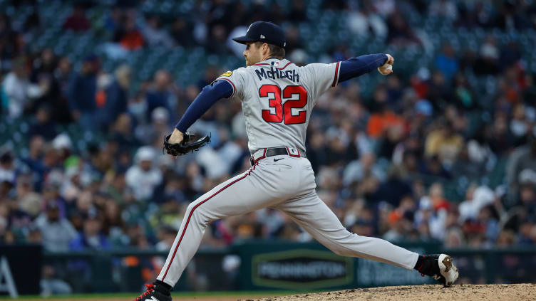 Jun 12, 2023; Detroit, Michigan, USA;  Atlanta Braves relief pitcher Collin McHugh (32) pitches in