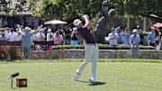 Collin Morikawa tees off on the first hole Friday