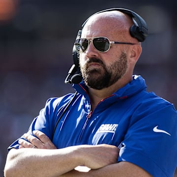 Sep 15, 2024; Landover, Maryland, USA; New York Giants head coach Brian Daboll stands on the sideline in the second half against the Washington Commanders at Commanders Field.  