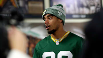 Green Bay Packers cornerback Jaire Alexander talks with media at Lambeau Field on Oct. 18, 2022, about the organization's involvement with Toys for Tots, which is in its 75th season.

Gpg Toysfortotspackers 101822 Sk23