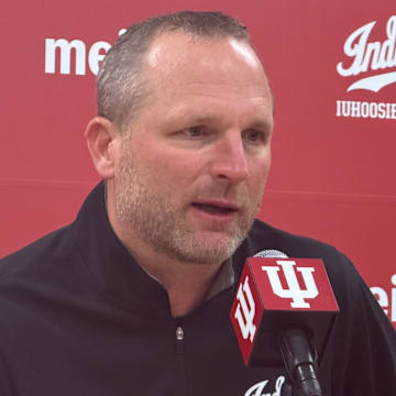 Indiana basketball coach Darian DeVries speaks to reporters Nov. 12, 2025, after beating Milwaukee 101-70 at Assembly Hall.