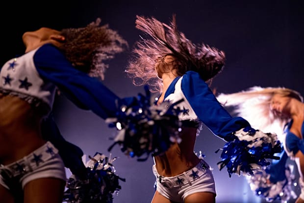 Dallas Cowboys Cheerleaders perform “Thunderstruck” during their final tour stop at the Abraham Chavez Theatre 