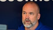 Sep 29, 2023; Milwaukee, Wisconsin, USA;  Chicago Cubs manager David Ross speaks to the media before game against the Milwaukee Brewers at American Family Field. Mandatory Credit: Benny Sieu-Imagn Images