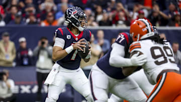 Jan 13, 2024; Houston, Texas, USA; Houston Texans quarterback C.J. Stroud (7) during the first
