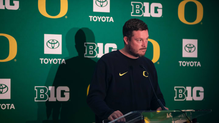 Oregon head coach Dan Lanning speaks during Oregon football’s media day Monday, July 29, 2024 at Autzen Stadium in Eugene, Ore.