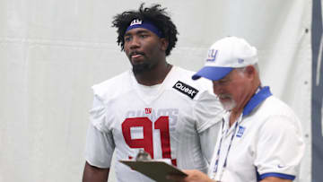 Jul 23, 2025; East Rutherford, NJ, USA; New York Giants defensive tackle Darius Alexander (91) during training camp at Quest Diagnostics Training Center. Mandatory Credit: Vincent Carchietta-Imagn Images