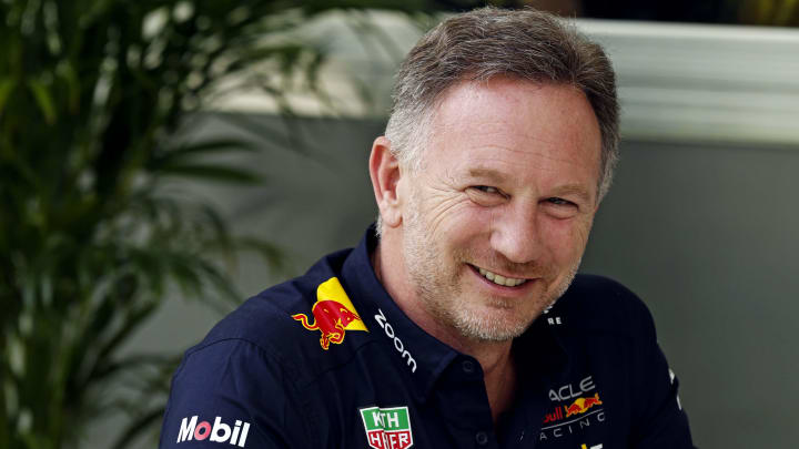 May 5, 2024; Miami Gardens, Florida, USA; Red Bull team principle Christian Horner sits in the F1 Village before the F1 Miami Grand Prix at Miami International Autodrome. Mandatory Credit: Peter Casey-USA TODAY Sports