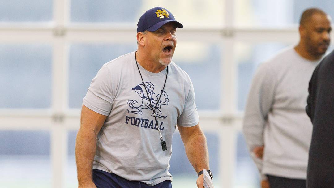 Defensive line coach Charlie Partridge during a Notre Dame football practice at Irish Athletic Center on Wednesday, April 8, 2026, in South Bend.