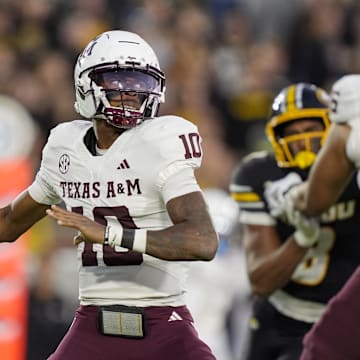 Texas A&M Aggies quarterback Marcel Reed throws a pass during the second half against the Missouri Tigers at Faurot Field at Memorial Stadium.