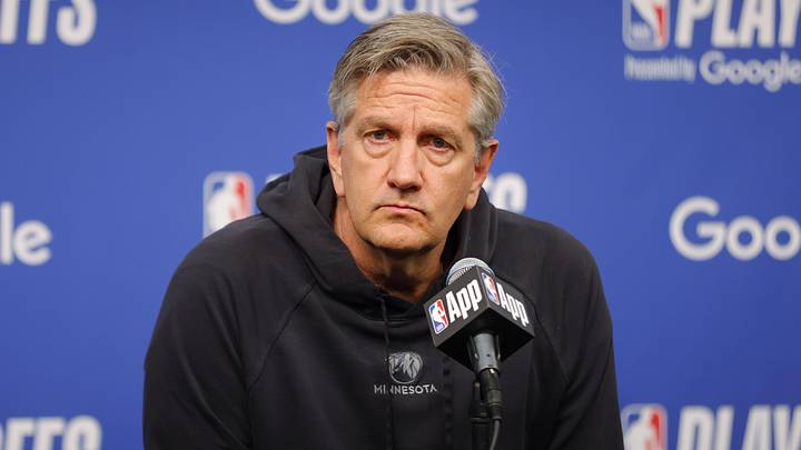 May 10, 2026; Minneapolis, Minnesota, USA; Minnesota Timberwolves head coach Chris Finch speaks to the media before game four of the second round of the 2026 NBA Playoffs against the San Antonio Spurs at Target Center. Mandatory Credit: Bruce Kluckhohn-Imagn Images