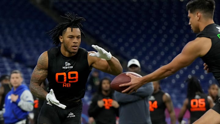 North Carolina running back Omarion Hampton during the 2025 NFL Combine