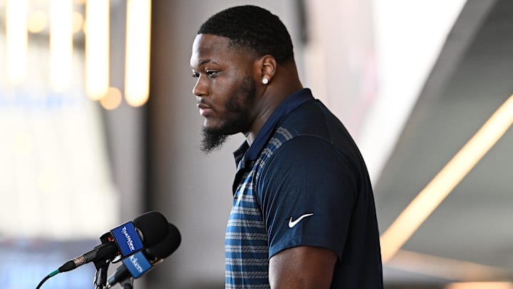 Mar 13, 2025; Foxborough, MA, USA; New England Patriots defensive tackle Milton Williams discusses his recent free agent addition to the Patriots with the media at Gillette Stadium. Mandatory Credit: Eric Canha-Imagn Images Mar 13, 2025; Foxborough, MA, USA; New England Patriots defensive tackle Milton Williams discusses his recent free agent addition to the Patriots with the media at Gillette Stadium. Mandatory Credit: Eric Canha-Imagn Images