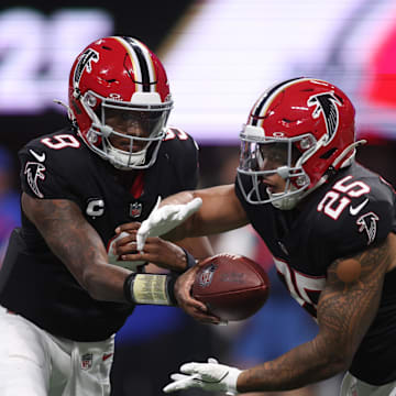 Atlanta Falcons quarterback Michael Penix Jr. and running back Tyler Allgeier