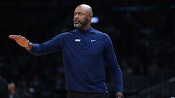 Apr 29, 2025; Boston, Massachusetts, USA; Orlando Magic head coach Jamahl Mosley watches from the sideline as they take on the Boston Celtics during game five of first round for the 2025 NBA Playoffs at TD Garden. Mandatory Credit: David Butler II-Imagn Images