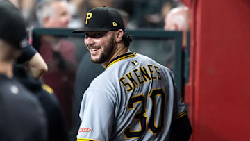 May 28, 2025; Phoenix, Arizona, USA; Pittsburgh Pirates pitcher Paul Skenes against the Arizona Diamondbacks in the seventh inning at Chase Field.