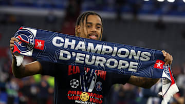 Bradley Barcola of Paris Saint-Germain Fc  celebrates...