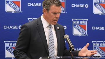 May 8, 2025; Tarrytown, NY, USA;  New York Rangers head coach Mike Sullivan is introduced during a press conference at the MSG Training Center in Tarrytown, New York May 8, 2025. Mandatory Credit: Peter Carr/USA TODAY NETWORK via Imagn Images