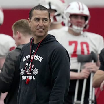 Wisconsin head football coach Luke Fickell is shown during spring football practice Thursday, April 3, 2025 in Madison, Wisconsin. Mark Hoffman/Milwaukee Journal Sentinel