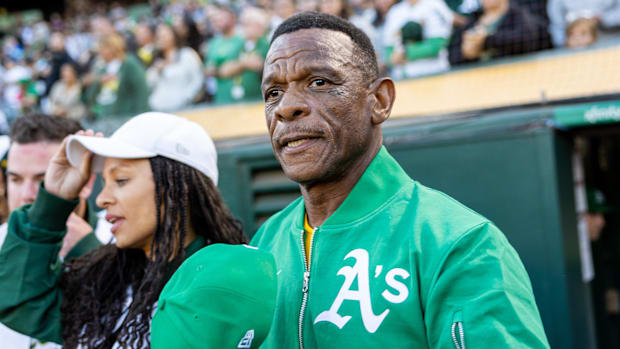 Oakland A’s legend Ricky Henderson before a game at Oakland-Alameda County Coliseum on Sept. 20, 2024.