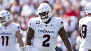 Sep 6, 2025; Cincinnati, Ohio, USA; Cincinnati Bearcats defensive lineman Dontay Corleone (2) stands on the field against the Bowling Green Falcons in the first half at Nippert Stadium. Mandatory Credit: Aaron Doster-Imagn Images