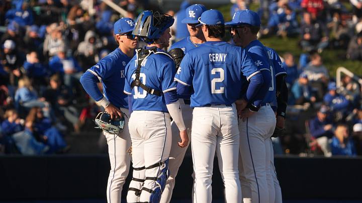 Kentucky huddled up for a minute against Louisville at Kentucky Proud Park.
April 7, 2026