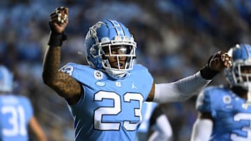 Oct 29, 2022; Chapel Hill, North Carolina, USA; North Carolina Tar Heels linebacker Power Echols (23) reacts in the fourth quarter at Kenan Memorial Stadium. Mandatory Credit: Bob Donnan-USA TODAY Sports