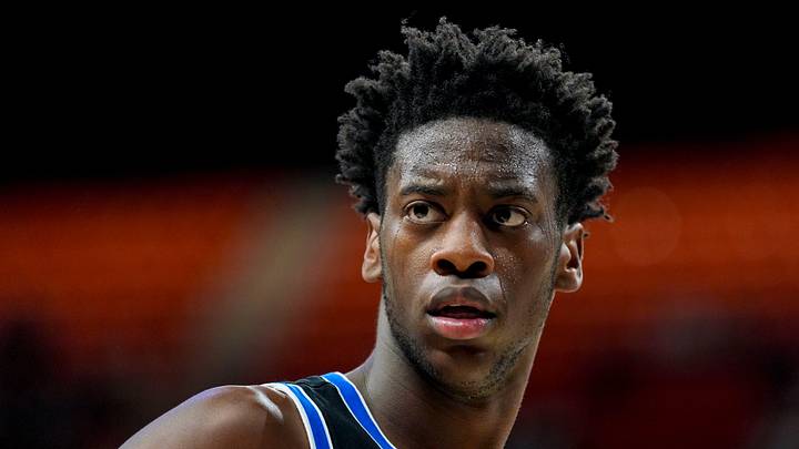 BYU Cougars forward AJ Dybantsa (3) stands on the court during a BIG 12 men's college basketball game between the Oklahoma State Cowboys (OSU) and the BYU Cougars at Gallagher-Iba Arena in Stillwater, Okla., Wednesday, Feb. 4, 2026.