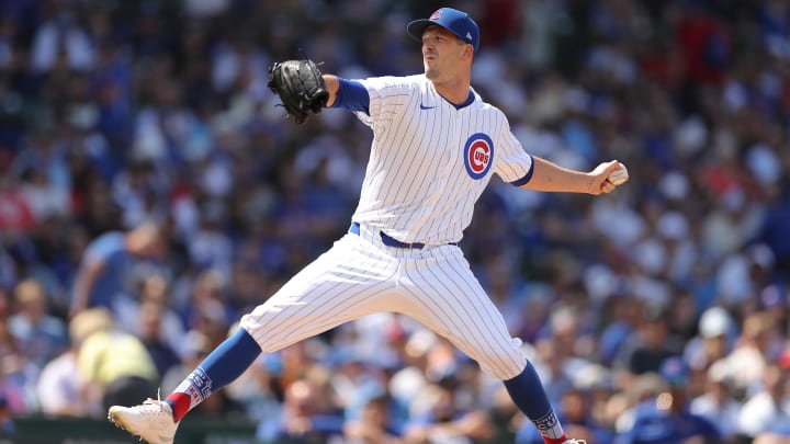 May 31, 2024; Chicago, Illinois, USA; Chicago Cubs pitcher Drew Smyly (11) delivers a pitch during the sixth inning against the Cincinnati Reds at Wrigley Field.