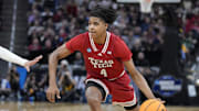 Mar 29, 2025; San Francisco, CA, USA; Texas Tech Red Raiders guard Christian Anderson (4) drives to the hoop during the first half against the Florida Gators during the West Regional final of the 2025 NCAA tournament at Chase Center. Mandatory Credit: Kyle Terada-Imagn Images