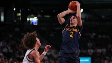 Feb 15, 2025; Atlanta, Georgia, USA; California Golden Bears guard Andrej Stojakovic (2) shoots against the Georgia Tech Yellow Jackets in the first half at McCamish Pavilion. Mandatory Credit: Brett Davis-Imagn Images