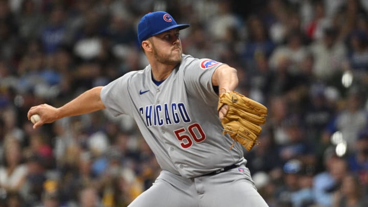 Sep 30, 2023; Milwaukee, Wisconsin, USA; Chicago Cubs starting pitcher Jameson Taillon (50) delivers