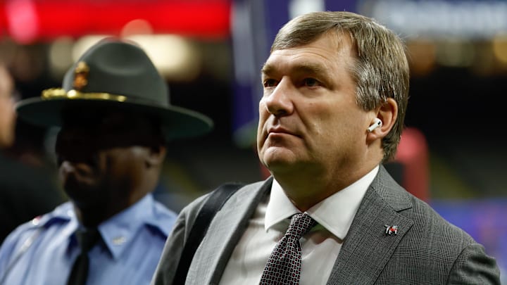 Jan 1, 2026; New Orleans, LA, USA; Georgia Bulldogs head coach Kirby Smart arrives prior to the 2026 Sugar Bowl and quarterfinal game of the College Football Playoff against the Mississippi Rebels at Caesars Superdome. Mandatory Credit: Amber Searls-Imagn Images