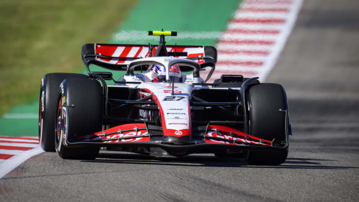 Oct 22, 2023; Austin, Texas, USA; Moneygram Haas F1 driver Nico Hulkenberg (27) of Team Germany drives during the 2023 United States Grand Prix at Circuit of the Americas. Mandatory Credit: Jerome Miron-USA TODAY Sports