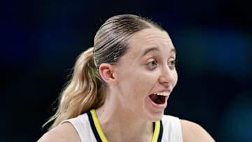 Dallas Wings guard Paige Bueckers celebrates during the second half against the Phoenix Mercury.