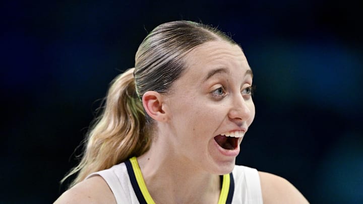 Dallas Wings guard Paige Bueckers celebrates during the second half against the Phoenix Mercury.