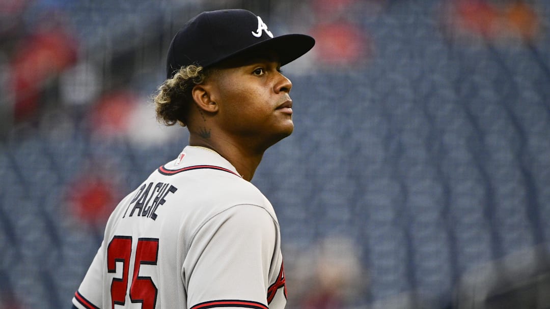May 4, 2021; Washington, District of Columbia, USA; Atlanta Braves center fielder Cristian Pache (25) runs off the field during the second inning against the Washington Nationals  at Nationals Park. Mandatory Credit: Tommy Gilligan-Imagn Images