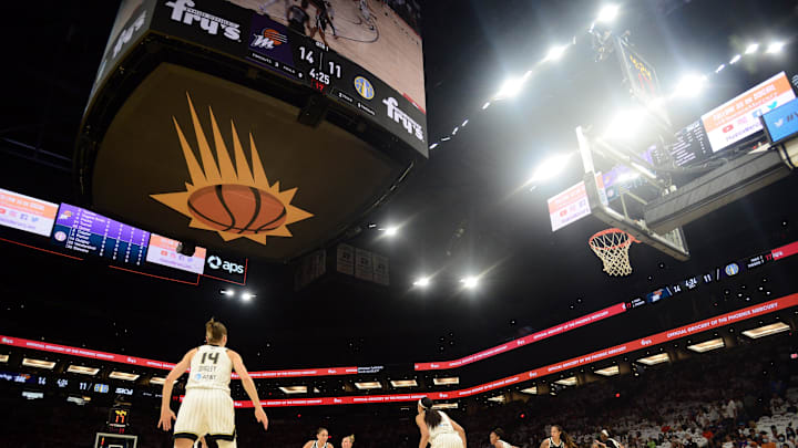 Oct 10, 2021; Phoenix, Arizona, USA; Phoenix Mercury guard Diana Taurasi (3) dribbles against the Chicago Sky during the first half of game one of the 2021 WNBA Finals at Footprint Center. Mandatory Credit: Joe Camporeale-Imagn Images