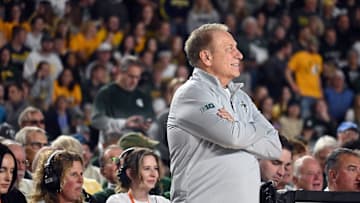 Michigan State men's basketball coach Tom Izzo takes it all in before the start of the Spartans' exhibition at Northern Michigan University in the Superior Dome on Sunday, Oct. 13 in Marquette, MI.