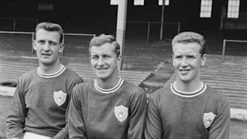 Davie Gibson (centre) in 1963 alongside Jimmy Walsh on his left and Ian King on his right