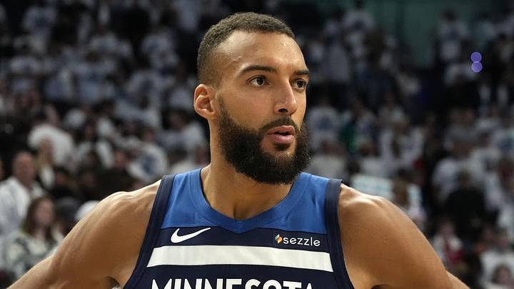 Minnesota Timberwolves center Rudy Gobert (27) reacts after the game against the Oklahoma City Thunder in the 2025 NBA Playoffs at Target Center on May 24, 2025.