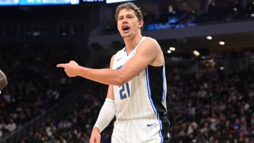 Orlando Magic center Moe Wagner (21) reacts in the second quarter against the Milwaukee Bucks at Fiserv Forum. 