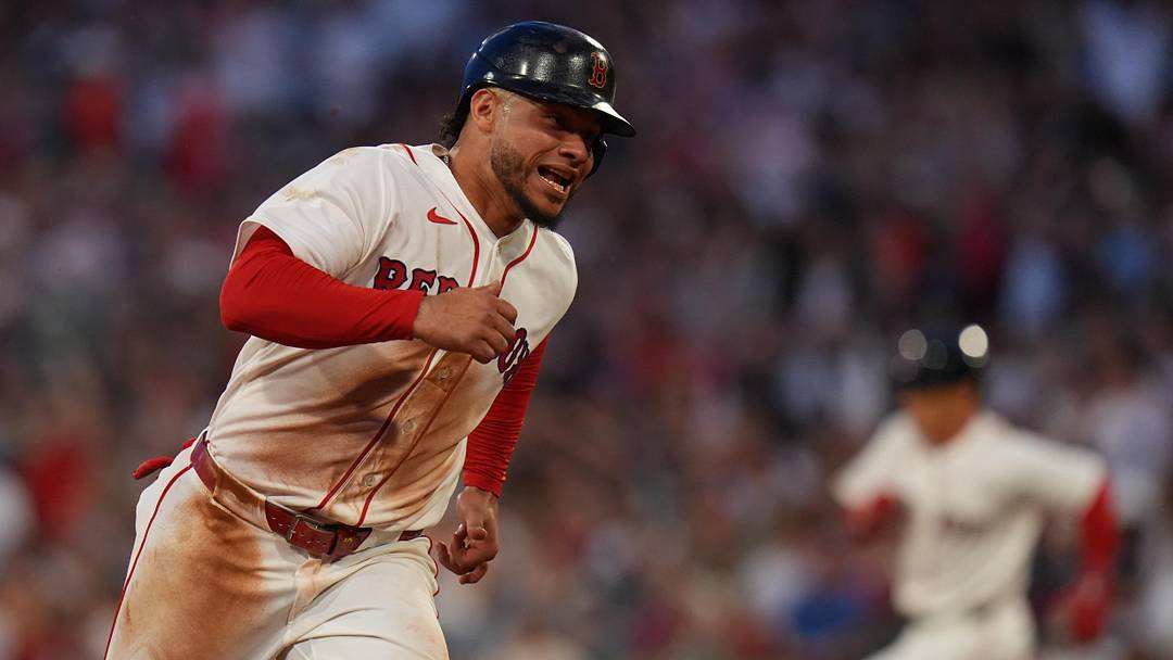 Jun 3, 2026; Boston, Massachusetts, USA; Boston Red Sox first baseman Willson Contreras (40) and designated hitter Masataka Yoshida (7) round the bases to score against the Baltimore Orioles in the fifth inning at Fenway Park. Mandatory Credit: David Butler II-Imagn Images