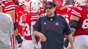 Sep 30, 2023; Lincoln, Nebraska, USA; Nebraska Cornhuskers head coach Matt Rhule walks out of a huddle during their game against the Michigan Wolverines during the first quarter at Memorial Stadium. 