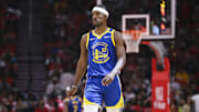 Apr 20, 2025; Houston, Texas, USA; Golden State Warriors forward Jimmy Butler III (10) walks on the court during the second quarter against the Houston Rockets at Toyota Center. Mandatory Credit: Troy Taormina-Imagn Images