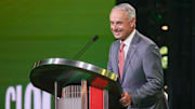MLB Commissioner Rob Manfred announces the pick for the Athletics pick during the MLB Draft at The Coca-Cola Roxy